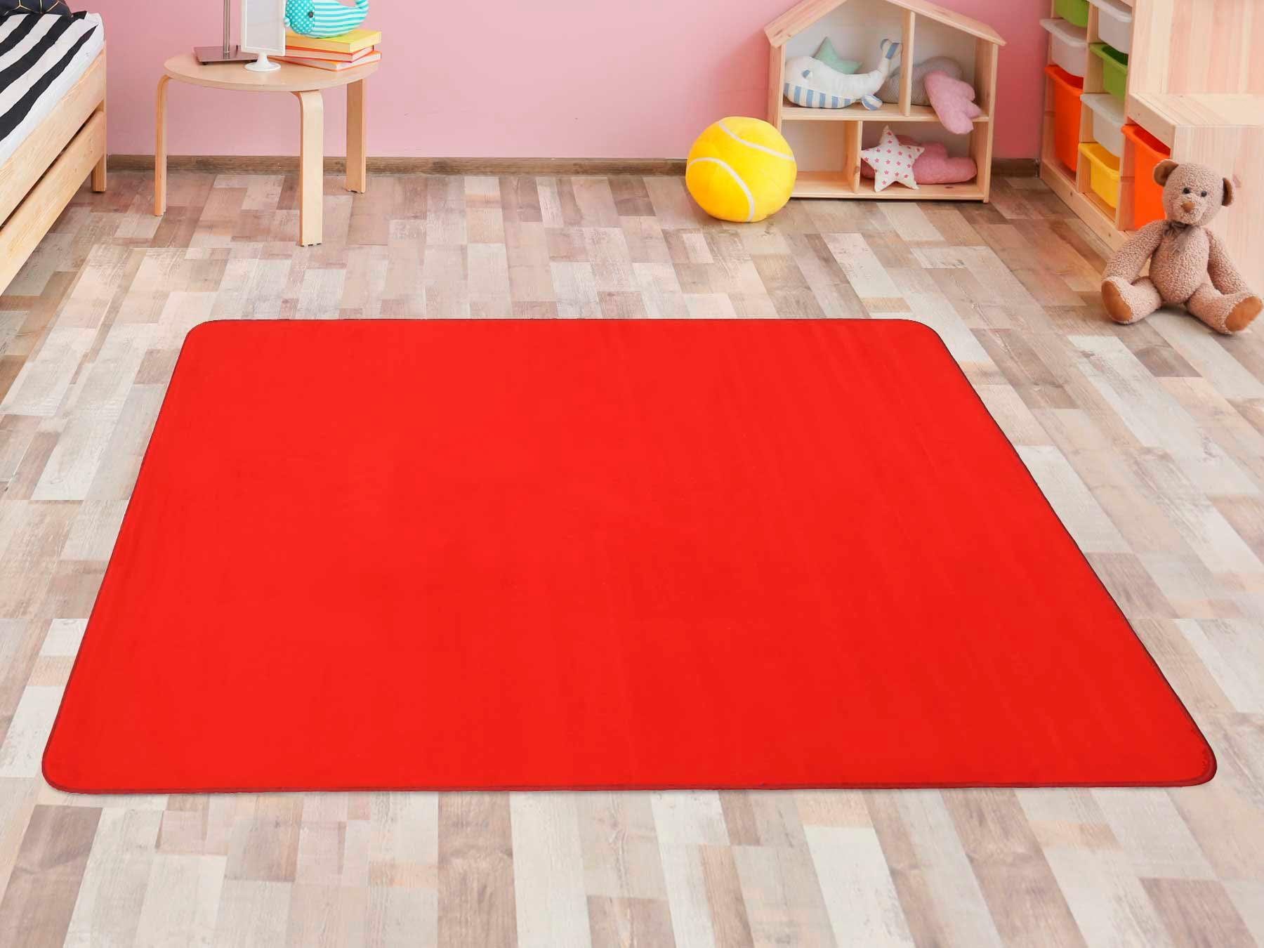Primaflor - Ideen in Textil Kinderteppich SITZKREIS Rot - 140 x 200 cm, Velour Kurzflor Kinderzimmerteppich Spielteppich Teppich für Kinder