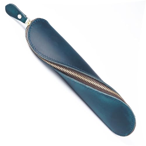 VKEID Federmäppchen aus Leder Vintage-Leder-Stiftetui, handgefertigt, Münzgeldbörse, Studenten-Stiftetui, Schreibwaren-Organizer-Tasche (Color : Blue, Size : 20x5cm)