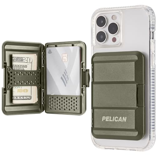 Case-Mate Pelican Protector Wallet Kartenhalter kompatibel mit MagSafe - aus recycelten Materialien - Heavy Duty Hard Shell - Snap-On Verschluss, OD Green