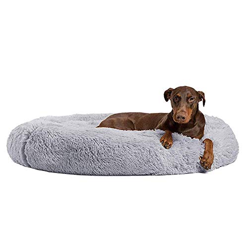 WYJW Gemütliches Hundebett Kunstpelz Donut Cuddler Soft Comfort Hundehaustiersofa Luxuriöses abnehmbares großes Hundenestbett Rutschfestes Hundebett, maschinenwaschbar, grau, 100 cm
