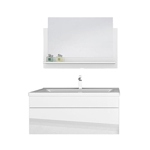 Home Deluxe - Badmöbel-Set - Wangerooge Big weiß - M - inkl. Waschbecken und komplettem Zubehör - Breite Waschbecken: ca. 80 cm