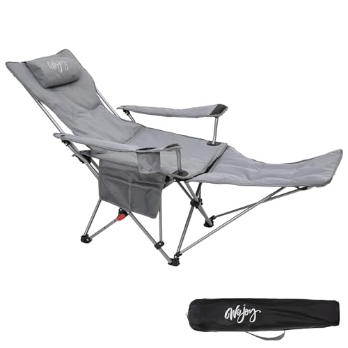 #WEJOY 2-in-1 Campingstuhl faltbar Liegestuhl gepolstert Klappbarer Liege Faltbarer Camping Stuhl mit Verstellbarer Rückenlehne & Fußstütze Grau