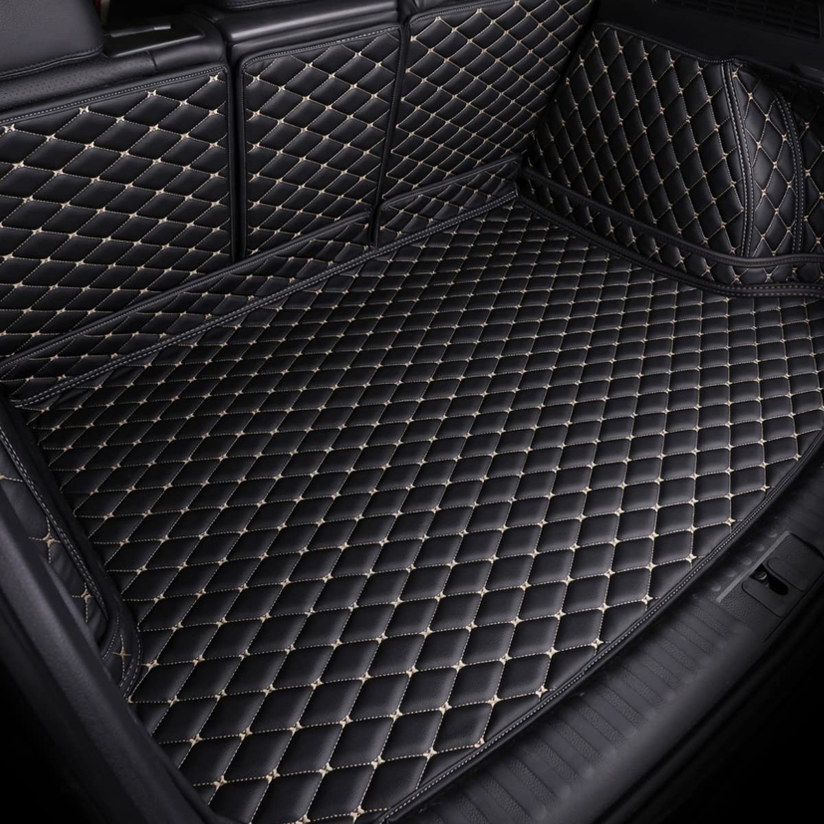 Auto Leder Kofferraummatten Kofferraumwanne für Nissan X-Trail IV (T33) 5-seat 2022 2023, Vollabdeckung Antirutschmatte Kofferraum Schutzmatte Kofferraumschutz Auto Zubehör,Black White