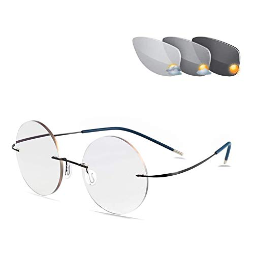 Memory Titan Rahmenlose Lesebrille, Ultraleichte Uv400-Sonnenbrille Mit Photochromem Übergang Für Männer Und Frauen,+1.00