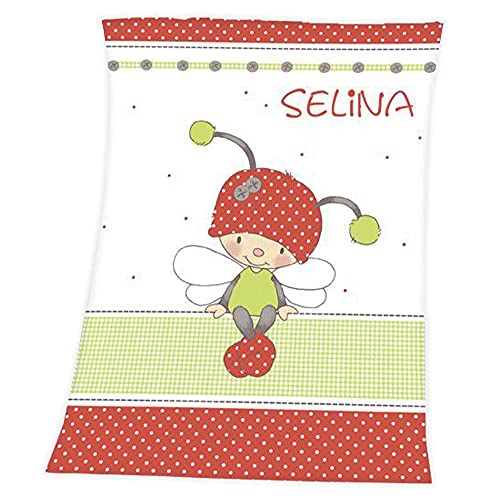 Decke mit Namen weiss-rot Käfer-Schmetterling für Kinder und Babys Babydecke Kinderdecke