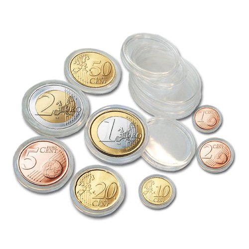 SAFE 200 Münzkapseln 25x komplette EURO Kursmünzensätze KMS von 1 Cent - 2 Euromünzen - je Caps Größe 5x Münzkapseln 165 - 19 - 20 - 21,5 - 22,5 - 23,5 - 24,5 - 26 - Ideal für EURO Jahrsgangsmünzen Sammler
