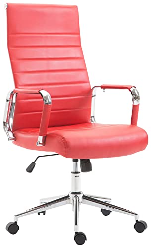 Drehstuhl KOLUMBUS mit Kunstlederbezug I Chefsessel mit stufenloser Sitzhöhenverstellung I Bürosessel mit Laufrollen, Farbe:rot