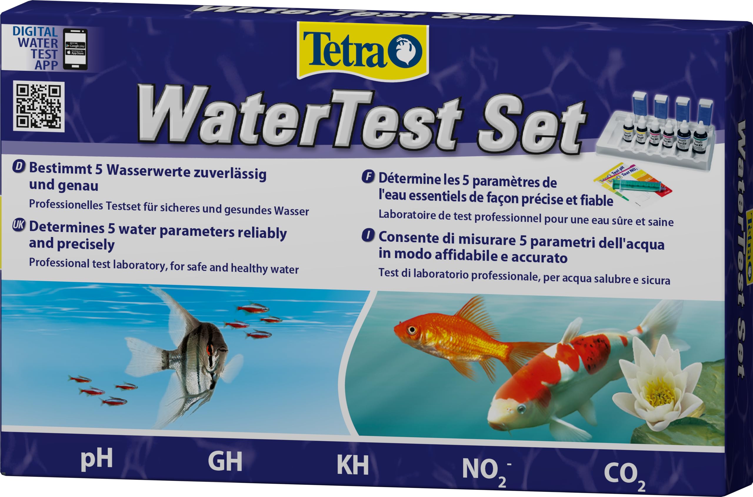 Tetra WaterTest Set - bestimmt zuverlässig & genau 5 wichtige Wasserwerten im Aquarium oder Gartenteich, professionelles Testlabor, 1 Stück