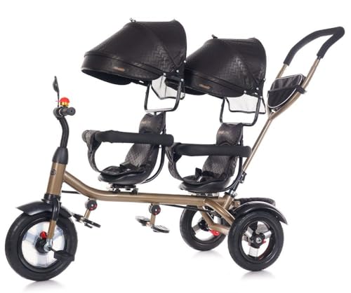 Chipolino Tricycle Dreirad 2Play Zwei Kinder bis 50 kg Gummireifen Lenkstange, Farbe:schwarz Gold