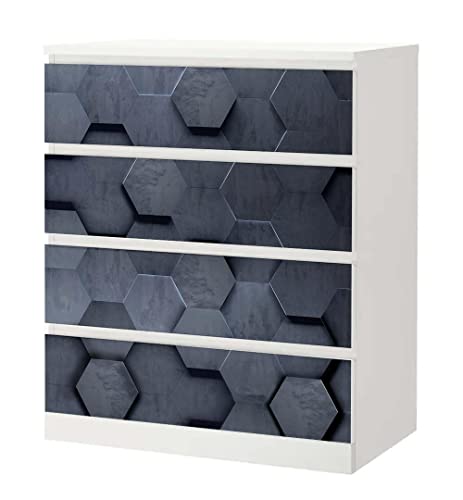 MyMaxxi | Klebefolie Möbel kompatibel mit IKEA Malm Kommode 4 Schubladen | Motiv Hexagon Muster schwarz | Möbelfolie selbstklebend | Dekofolie Tattoo Aufkleber Folie für Wohnzimmer