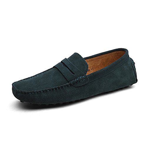 DUORO Herren Klassische Weiche Mokassin Echtes Leder Schuhe Loafers Wohnungen Fahren Halbschuhe (45,Grün)