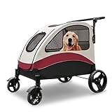 Großer Hundekinderwagen Buggy,Haustür-Hundekinderwagen,Ein-Klick-Faltbarer Hundekinderwagen mit atmungsaktivem Netz für Haustiere bis 132lbs,Reisende Hundetrage im Freien