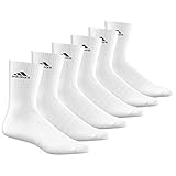 adidas CUSHIONED CREW Tennissocken Sportsocken Damen Herren Unisex 6 Paar, Farbe:White, Socken & Strümpfe:37-39