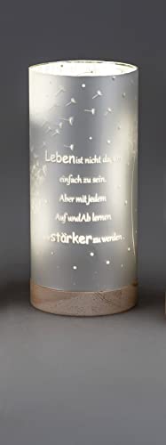 formano Frühlingsdekoration 1 Stück Deko-Licht 20cm mit Spruch und Timer- Silber m. Holzsockel, Spruch: Leben ist Nicht da um einfach..