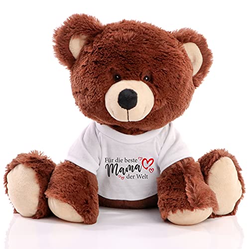 Minifeet Plüsch RecycelBär Spruchbär - Teddybär- Geschenk zu Muttertag T-Shirt Spruch Beste Mama der Welt