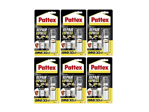 Pattex Powerknete Repair Express, Modelliermasse zum Kleben & Reparieren, Epoxidharz Kleber für viele Materialien, lackier- und schleifbare Knete, 6 x 48 g