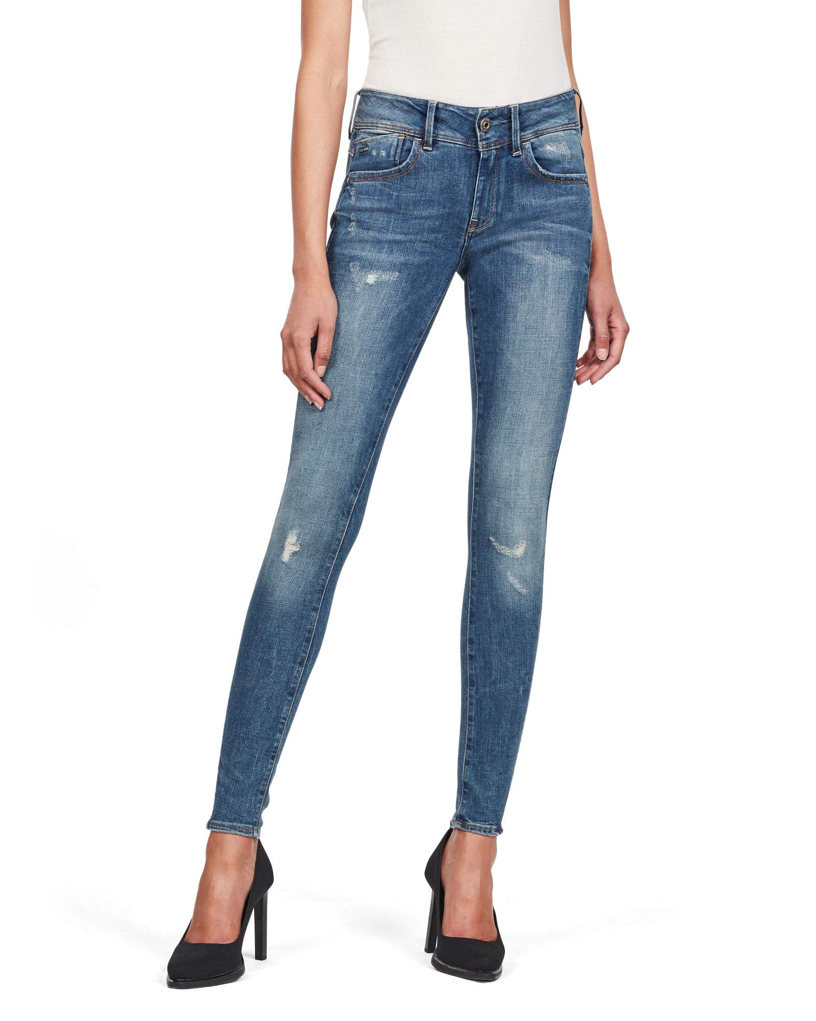 G-STAR RAW Damen Lynn Mid Super Skinny Jeans, Blau (faded blue destroy D15266-9136-A890), 24W / 30L