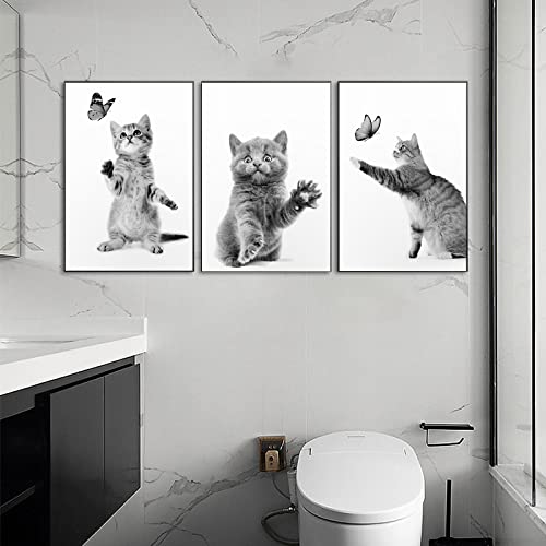 CULASIGN 3er Premium Poster Set, Schwarz Weiß Katzen Bilder Moderne Wandbilder, Schwarz-Weiß Leinwand Bild für Wohnzimmer Schlafzimmer Kinderzimmer Wanddeko Art ohne Rahmen (B,40x50cm)