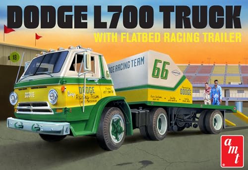 AMT 1966 Dodge L700 Truck w/Flatbed Racing Trailer Modellbausatz im Maßstab 1:25