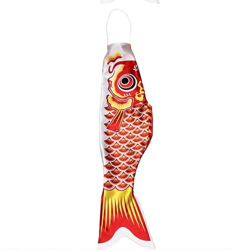 Japanischer Karpfen XXL in rot Fisch Windspiel 100 cm lang | Nylon hängender Windsack Windspiel Deko Garten Fische maritim