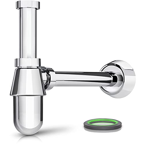Siphonly Design Flaschensiphon für Waschtische | Exclusiver Geruchsverschluss für Ihr Waschbecken | 5/4"- 32 mm | ABS-Kunststoff verchromt mit extra langem Wandrohr 250 mm