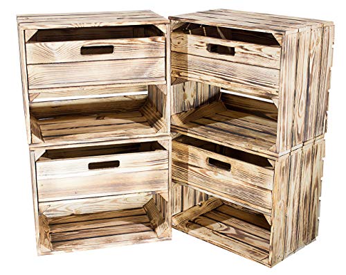 3X Charmant geflammte Holzkisten zur Aufbewahrung, mit Schublade, neu, für rustikale Kistenmöbel, Kommoden DIY, 50x40x30cm