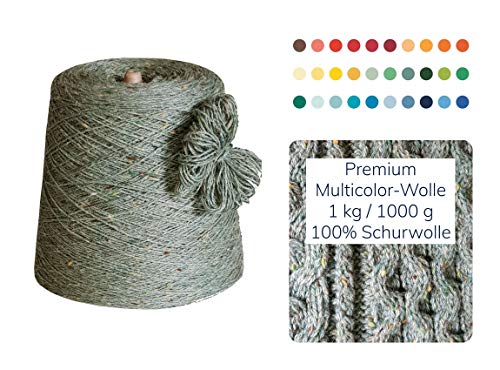 Strickwolle 1 kg Schurwolle Handstrick Wolle günstig kaufen Stricken Häkeln Sockenwolle Garn 1000g Nadel 3 3,5 4 - Grün