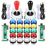 EG STARTS 2 Spieler LED Arcade DIY Teile 2X USB Encoder + 2X Ellipse Oval Style Joystick + 20x LED Arcade Tasten für PC MAME Raspberry Pi Windows System (Mischfarben Kit)