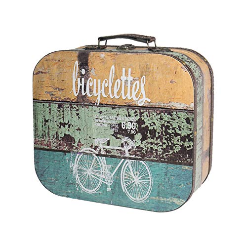HMF VKO206 Vintage Koffer aus Holz | 25 x 21,5 x 8,5 cm | Klein | Deko Fahrrad
