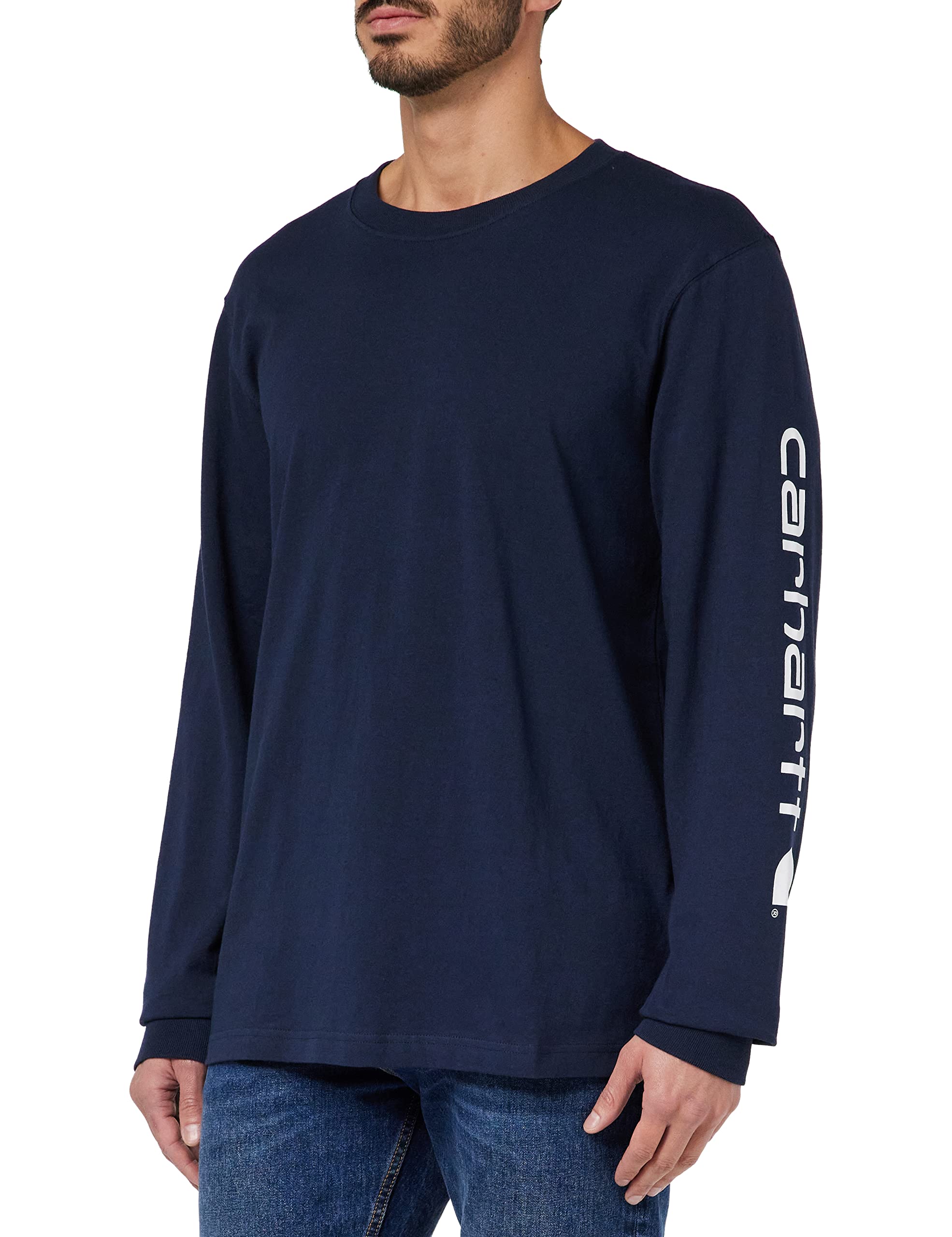 Carhartt, Herren, Lockeres, schweres, langärmliges T-Shirt mit Logo-Grafik auf dem Ärmel, Marineblau, M