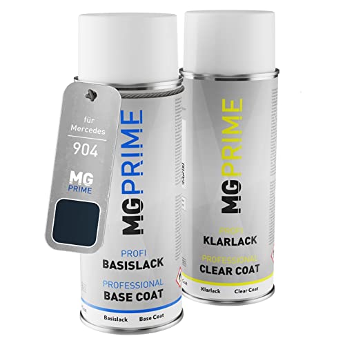 MG PRIME Autolack Sprühdosen Set für Mercedes 904 Dunkelblau/Midnight Blue Basislack Klarlack Spraydose 400ml