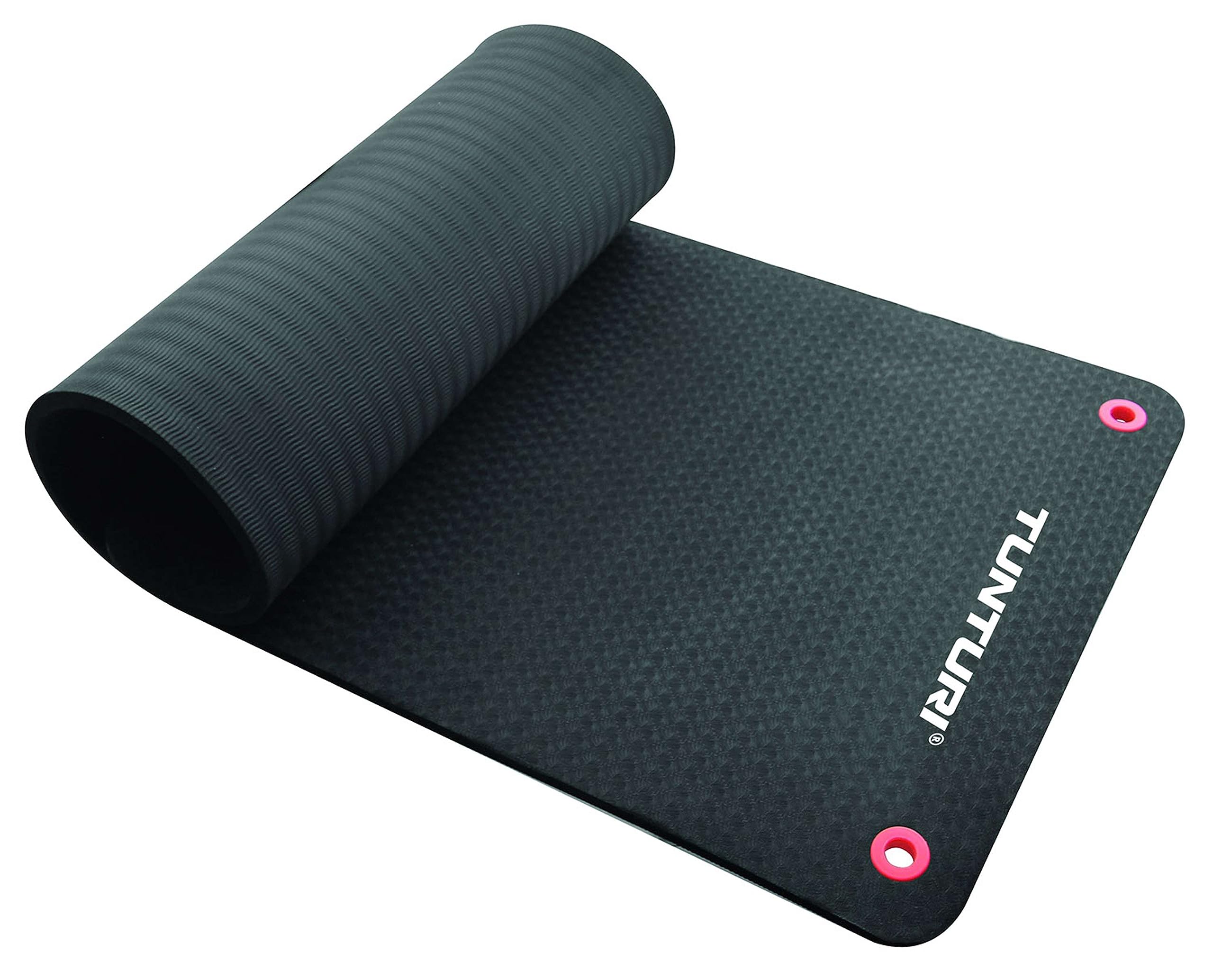 Tunturi Gymnastikmatte, extra Dicke Fitnessmatte 1,5 cm, 180 cm, schwarz, Yogamatte zum Aufhängen