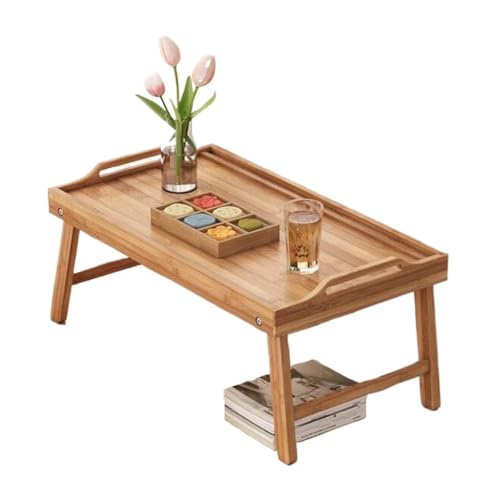 Bambus-Frühstückstablett, Betttablett mit klappbaren Beinen, Laptop-Schreibtisch-Snack-Tablett for Sofa, Bett (Color : Natural, S : 30 * 50 * 23cm)