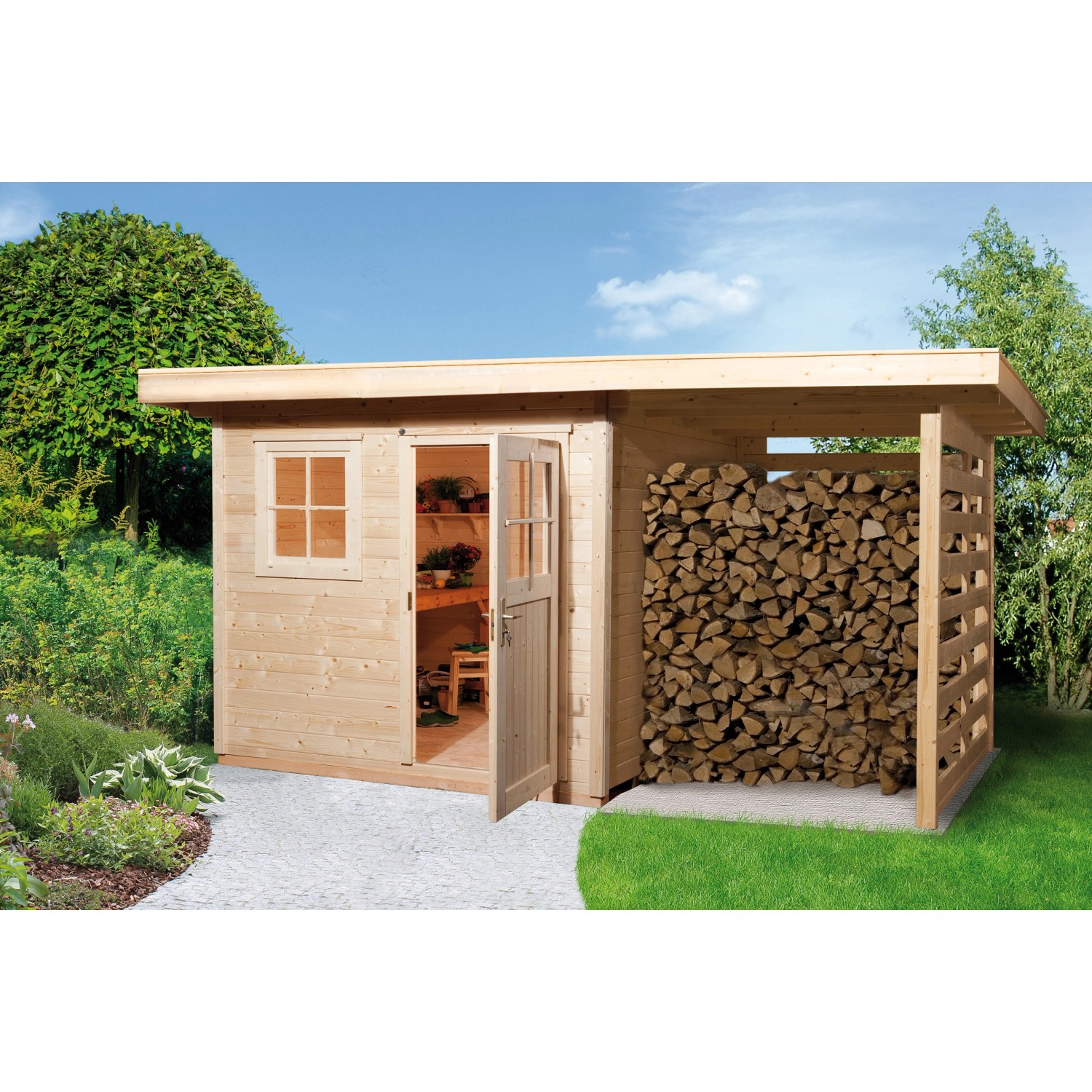 Holz-Gartenhaus Flachdach Unbehandelt 504 cm x 375 cm