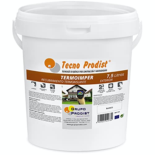 Tecno Prodist IMPER THERMO 7,5 Liter (Optisches Weiß) Wärmedämmfarbe auf Wasserbasis für den Außenbereich - Wasserdicht für Fassaden, Wände und Decken - Wärmedämmung und Kälteschutz (Rolle, Pistole)