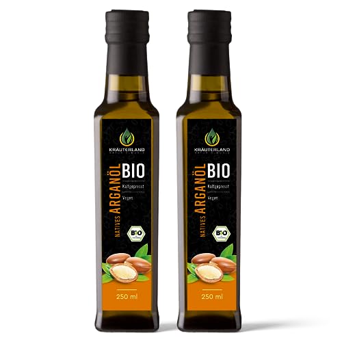 Kräuterland Bio Arganöl - Argan Speiseöl 500ml, kaltgepresst, nativ aus Marokko - ungeröstet, mild & vegan zum Kochen & Backen für die ausgewogene Küche - in Premium Qualität