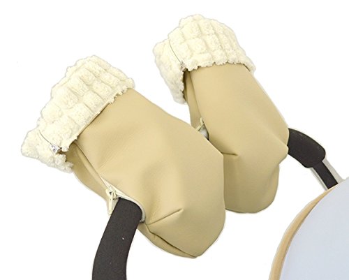 Fäustlinge Handschuhe für Kinderwagen Kinderwagen Haar extra-suave und Kunstleder. Sand