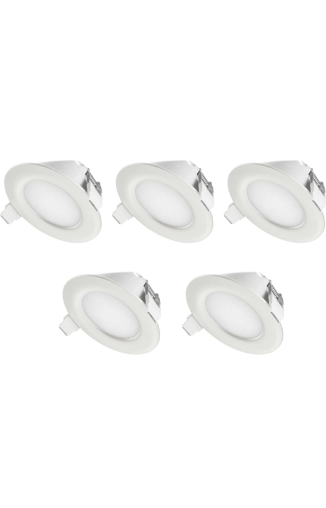 TEVEA® Ultra Flach LED Einbaustrahler IP44 dimmbar für den Wohnbereich |auch für das Bad geeignet| 6W 230V Rahmen weiss Rund Einbauspots Badleuchten, 5 Stück Einbauleuchten (Kaltweiss)