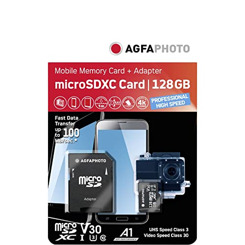 AgfaPhoto Microsdxc Uhs I 128gb Prof. High Speed U3 V30 A1
