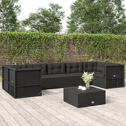 ZQQLVOO Lounge Sessel Terrassenmöbel Terassenmöbel Außen7-tlg. Garten-Lounge-Set mit Kissen Schwarz Poly Rattan