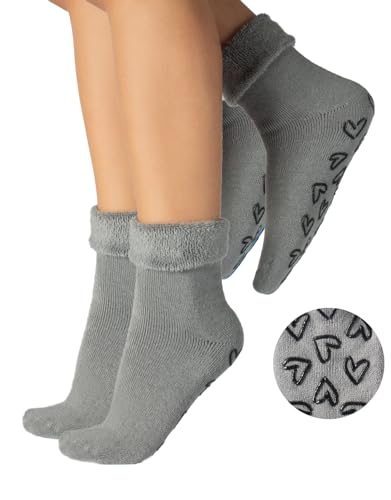 CALZITALY Bunte Damen Warme Socken Angora Effekt | Einheitsgröße | Made in Italy (2 X Grau)
