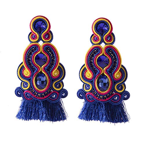 Handgemachte Produktion Leder Ohrringe Schmuck für Frauen Soutache Ethnischer Stil Big Drop Ohrring Party Geschenke dunkelblau (Shenlan)