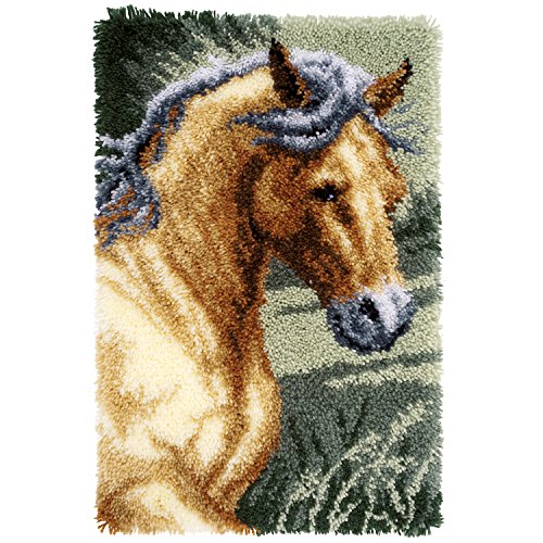 Vervaco Knüpfteppich Pferd Knüpfpackung zum Selbstknüpfen eines Teppichs, Stramin, weiß, 45 x 70 x 0,3 cm