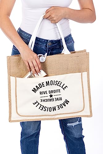 WOMEN'S WEAR U&F FASHIONSTORE XXL Shopper | Jute Tasche mit stylischem Aufdruck | Strandtasche | MM WHITE