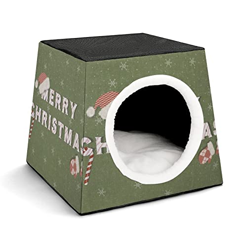 Personalisiert Katzenhöhle Katzenhaus für Katzen Bedruckte Haustier Haus Katzenbett Katzenwürfel Stabil und Warm Grüne Frohe Weihnachten