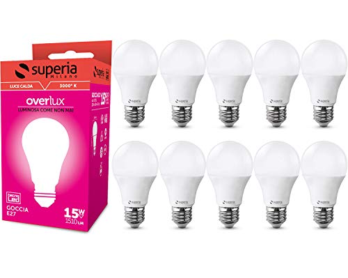 Superia E27 LED Drop Bulb, 15W (Äquivalent 85W), heißes Licht 3000K, 1500 lumen, OP15C, 10er-Pack