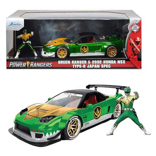 Jada Toys 253255026, 2002 Honda NSX Type-R, Spielzeugauto, Türen zum Öffnen, inkl. Die-cast Power Rangers Figur, Maßstab 1:24, grün
