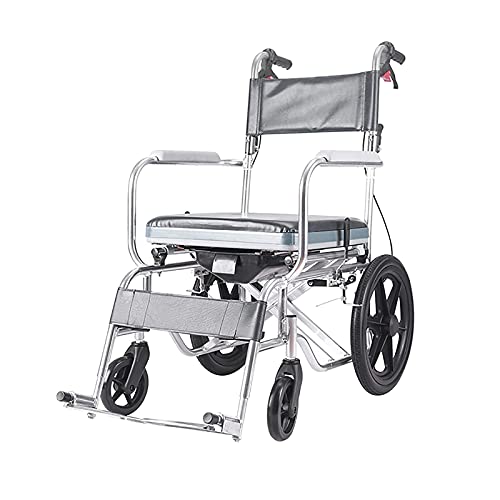 GAXQFEI 4 In 1 Commode Chair/Rolled Commode/Rollstuhl Dusche Transportstuhl/Bremsen Und Fußstützen/Zum Baden, Ältere Menschen, Behinderte Und Eingeschränkte Mobilität,a,Grau