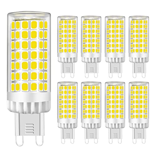 G9 LED Lampe 9W, Kaltesweiß 6000K, Kein Flimmern, 750lm Entspricht 60W-75W G9 Halogen Leuchtmittel, Keramiksockel, G9 Mini Glühbirne mit 88-LED SMD2835, AC220-240V, Nicht Dimmbar, Φ18*64mm, 8er-Pack