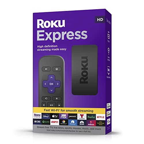 Roku Express HD-Streaming-Gerät mit High-Speed-HDMI-Kabel und einfacher Fernbedienung (Keine TV-Steuerungen), geführter Einrichtung und schnellem WLAN